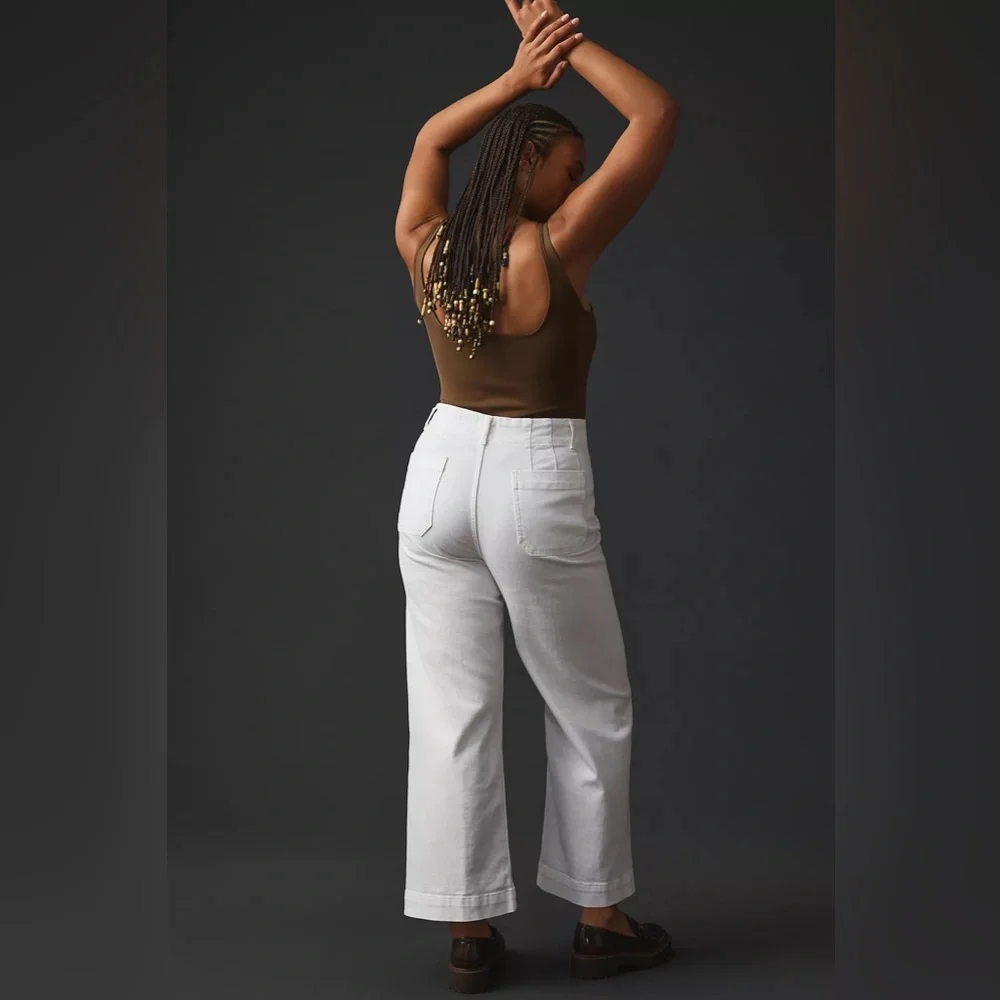 Anthropologie Maeve The Colette Crop Wide-Leg High Rise Jeans in White size 30 - Picture 7 of 14